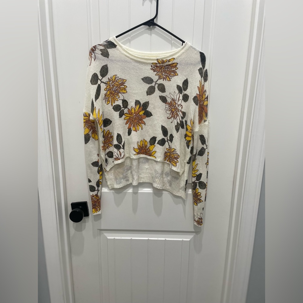 Altar'd State Cream Knit Sweater with Yellow Floral Print